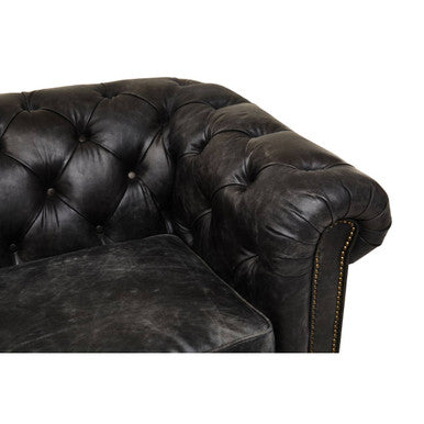 3 Seater Antique Black Chesterfield Leather Sofa | Hoxton