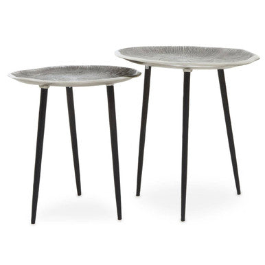Set of 2 Silver Oak Effect Top Side Tables with Black Legs, Silva