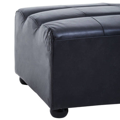 King Antique Black Genuine Leather Modular Ottoman with Channel Tufting