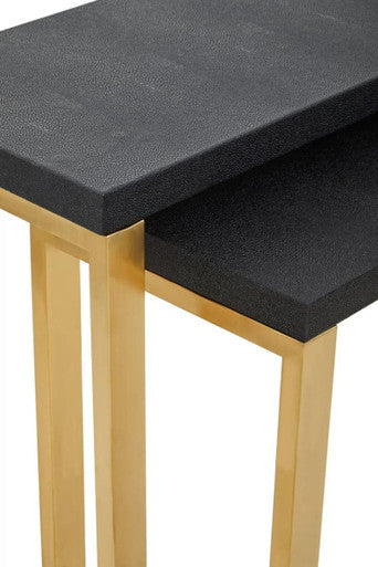 Set of Two Black Shagreen Effect Rectangular Console Tables with Gold Finish Base | Cardoba