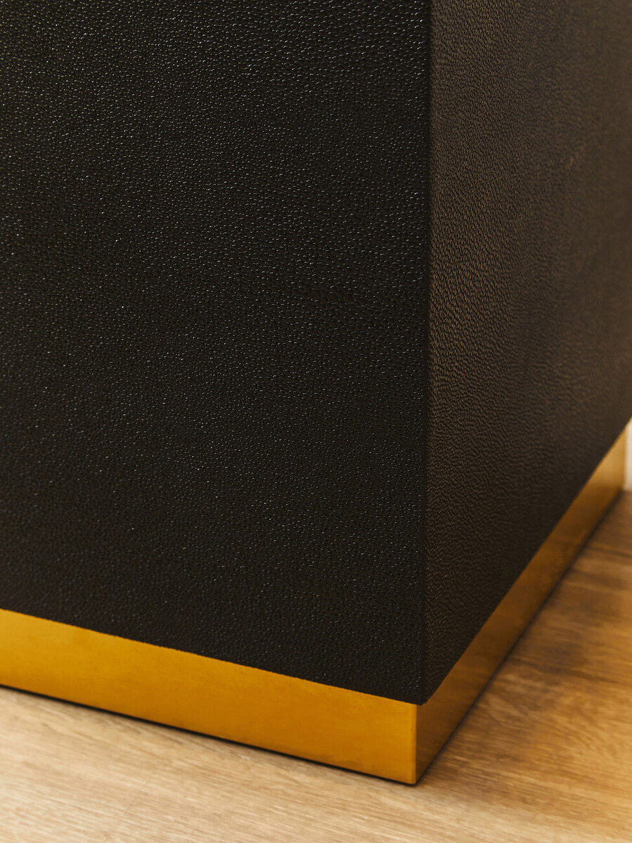 Black Shagreen Effect Square Top Side Table and Stool with Gold Metal Base | Cardoba