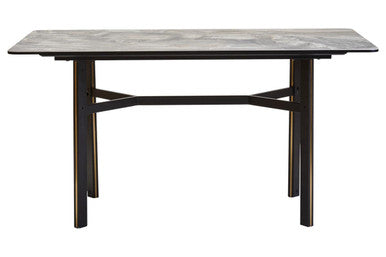 Grey Marble Effect Ceramic Top Dining Table with Black Metal Legs and Gold Detail | Imperia