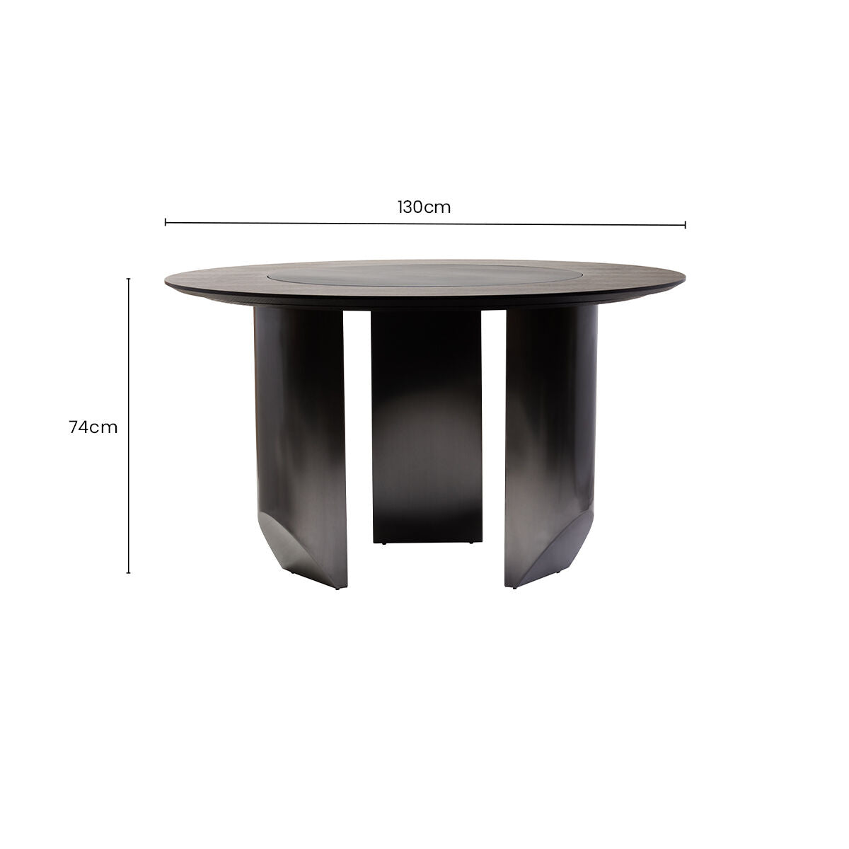 Black Round Veneer Dining Table with Integrated Ceramic Lazy Susan and Brushed Steel Legs | Imperia