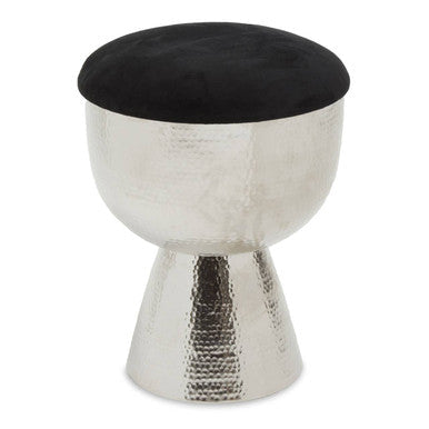 Jaipur Black Wood and Metal Stool with Silver Metal Base