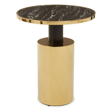 Black Marble Effect Glass Top Side Table with Gold Finished Base, Oria