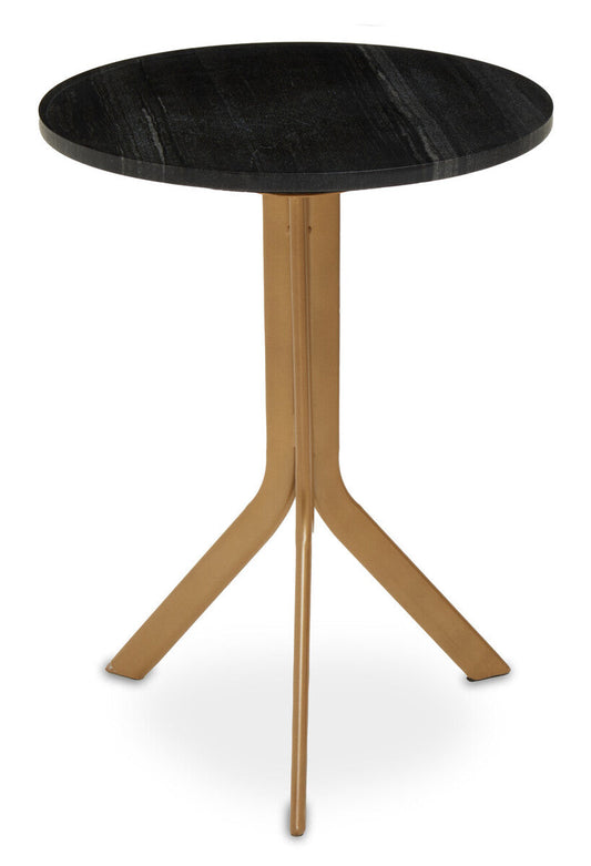Black Round Marble Top Side Table with Gold Metal Tripod Base | Varana