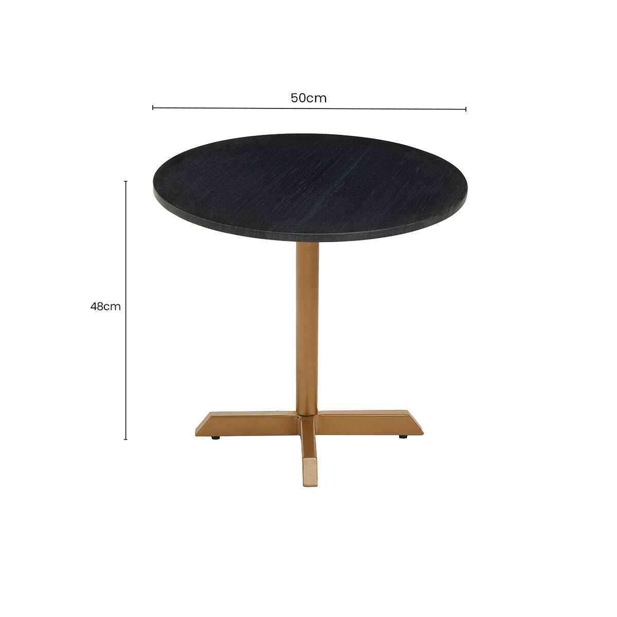 Black Round Marble Top Side Table with Matte Gold Metal Cross Base | Varana