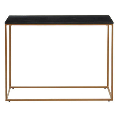 Black Marble Top Console Table with Matte Gold Metal Frame, Varana