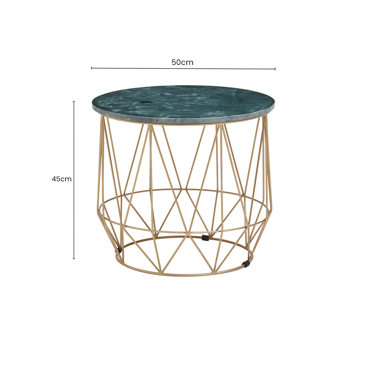 Green Marble Round Top Side Table with Sleek Cage Style Gold Metal Frame | Mandoli