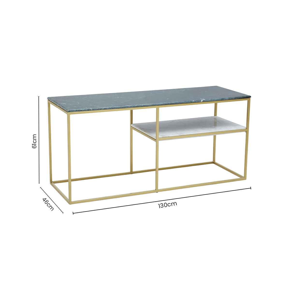 Assorted Marble Top Console Table with Geometric Gold Iron Frame and Lower Shelf | Nirav