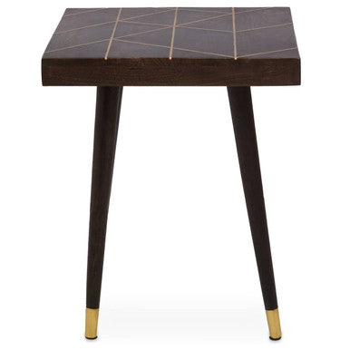 Dark Brown Mango Wood Square Side Table with Gold Tip Legs | Naro