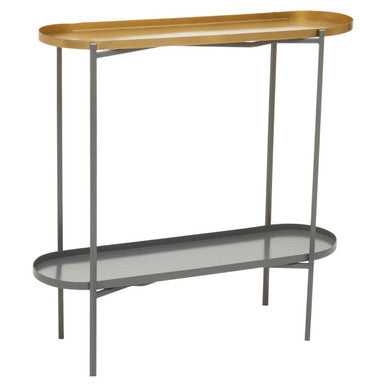 Two Tier Gold Geometric Console Table with Two-Tonal Contrast | Kobra