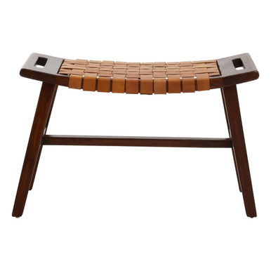 Inca Tan Genuine Leather Stool with Wood Frame