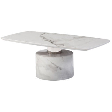 White Marble Coffee Table with Stainless Steel Support | Sesto