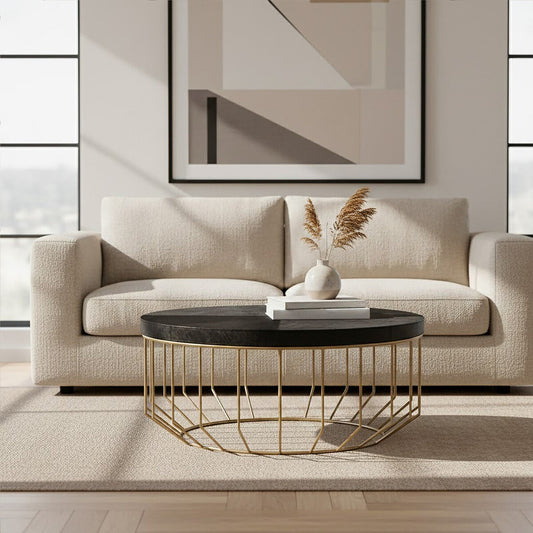 Kensington Townhouse Hair on Leather Round Coffee Table