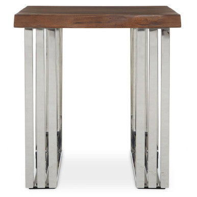 Natural Wooden Top Small Console Table with Silver Looped Stainless Steel Base | Hampstead