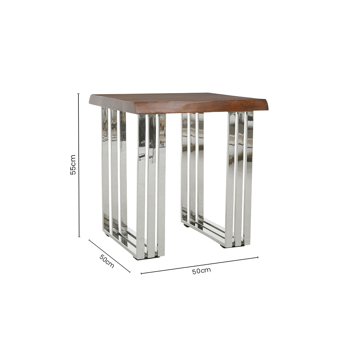Natural Wooden Top Small Console Table with Silver Looped Stainless Steel Base | Hampstead