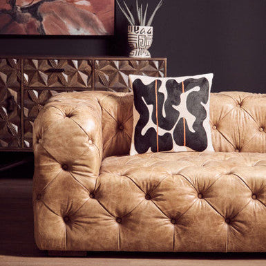 3 Seater Brown Leather Modern Chesterfield Sofa, Hoxton