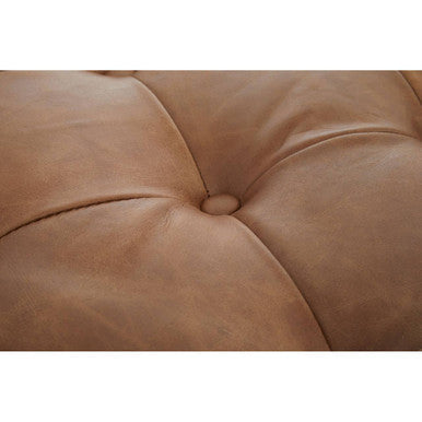 Hoxton Brown Leather Rectangle Chesterfield Ottoman with Button Tufting