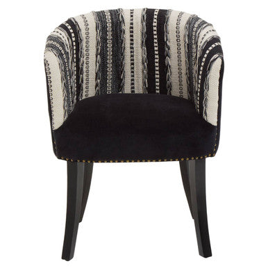 Cefena Black and White Velvet Chair with Stud Detail