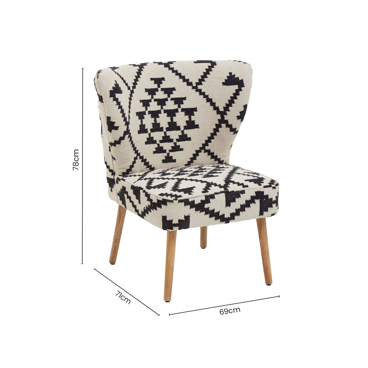 Cefena Black and White Mango Wood Chair with Wingback Design