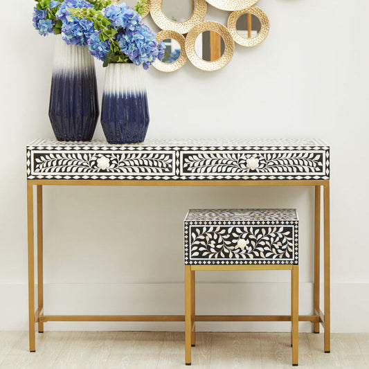 Fusion 1 Drawer Side Table with Bone Inlay