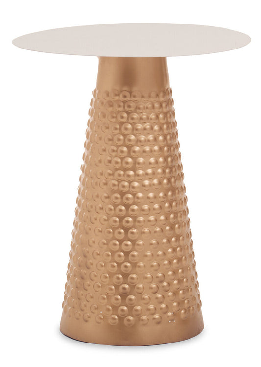 Amira White and Gold Metal Side Table with Hammered Base
