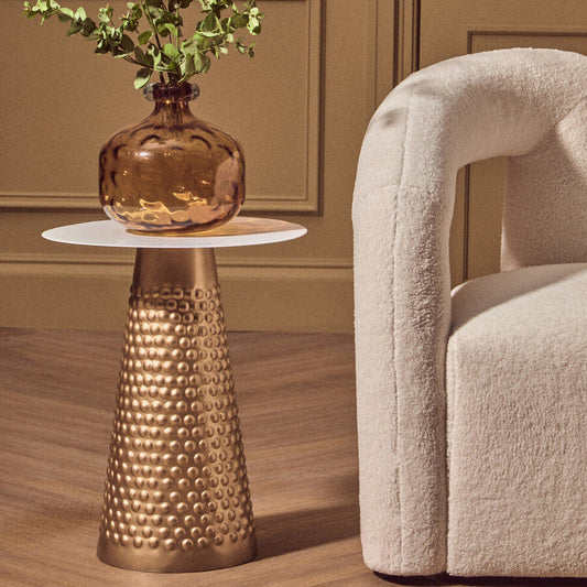 Amira White Top Gold Base Side Table