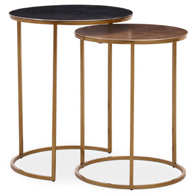 Nest of 2 Gold and Zinc Side Tables with Luxe Gold Steel Frames, Amira