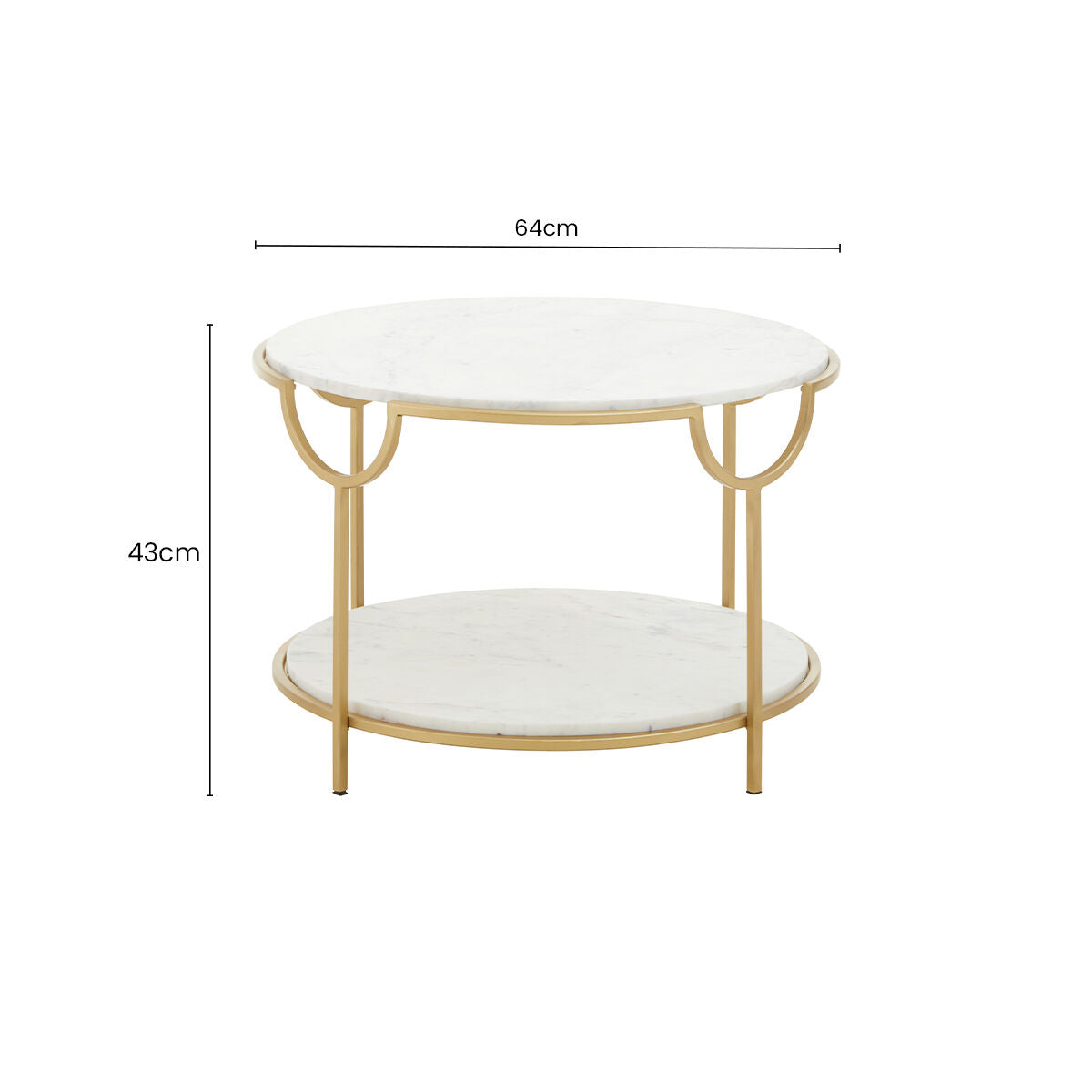 Two-Tier White Marble Top Side Table with Gold Finish Iron Frame, Pali