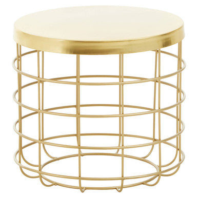Gold Finish Iron Round Top Side Table with Caged Base | Pali