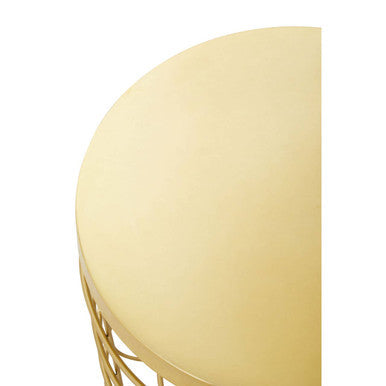 Gold Finish Iron Round Top Side Table with Caged Base | Pali