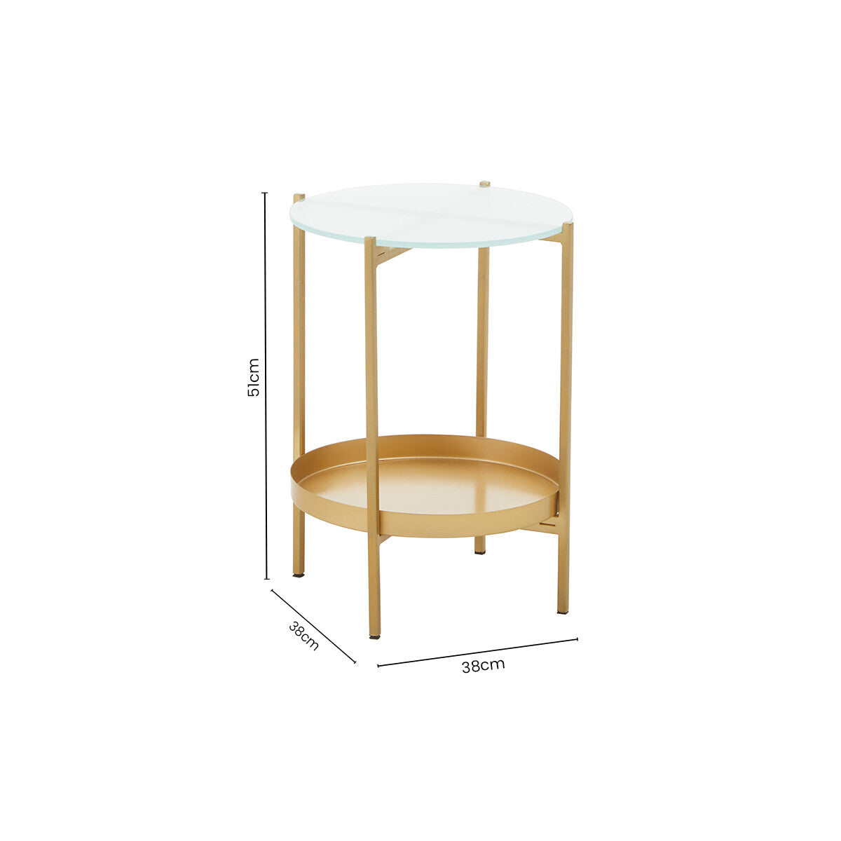 Gold Iron Two-Tier Side Table with Glass Top and Lower Shelf | Pali
