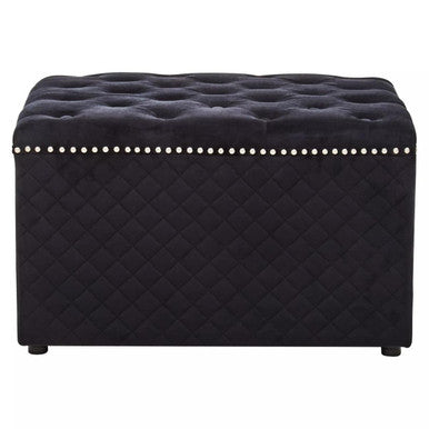 Zamora Square Black Velvet Ottoman with Button Tufting