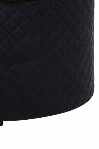 Zamora Round Black Velvet Ottoman with Button Tufting
