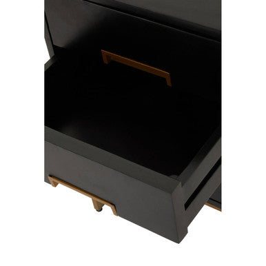Black Mango Wood 3-Drawer Side Table with Gold Iron Legs and Handles | Kochi
