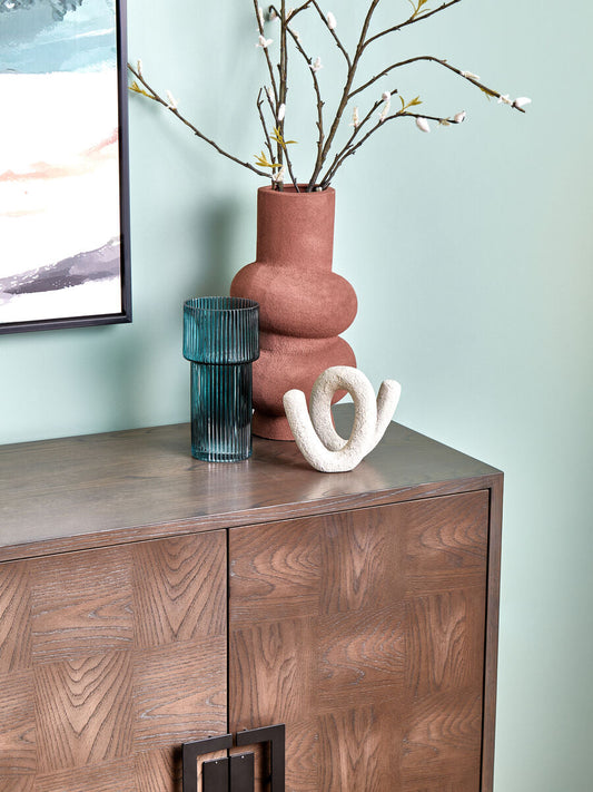 Dimaro Antique Grey Elm Wood Veneer 4 Door Sideboard
