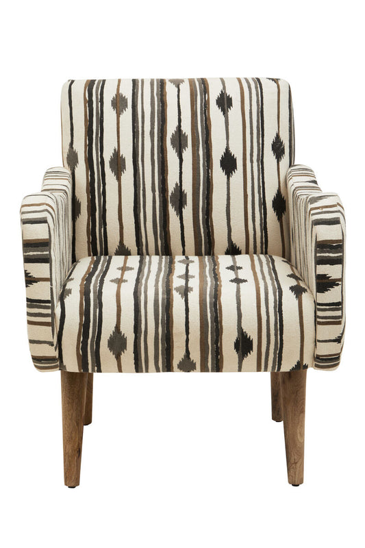 Cefena Black and White Ikat Design Accent Chair with Mango Wood Legs