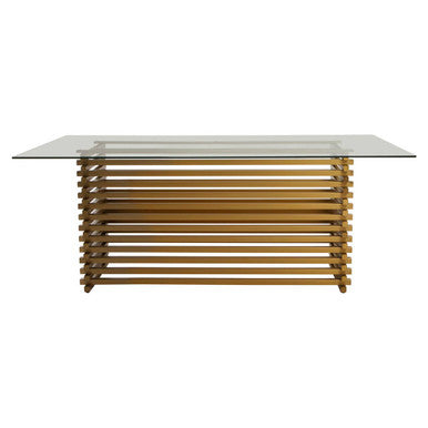 Rectangular Glass Top Dining Table with Matte Gold Stainless Steel Base | Vogue