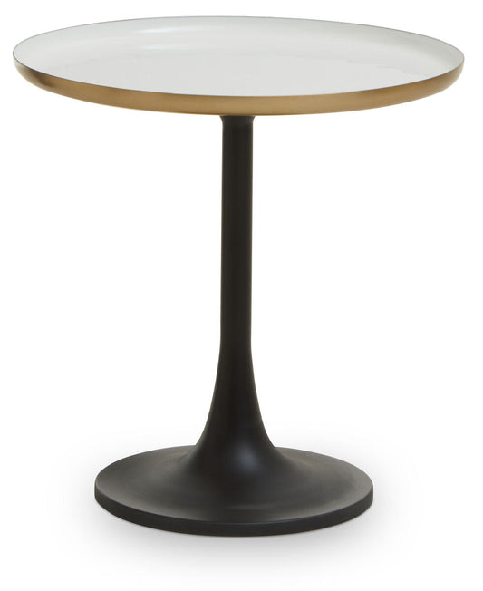 White Enamel Top Round Side Table with Matte Black Base, Corra