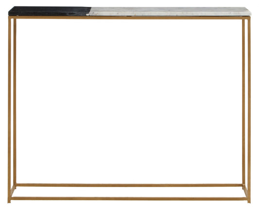 White and Black Marble Console Table with Warm Metallic Frame, Corra
