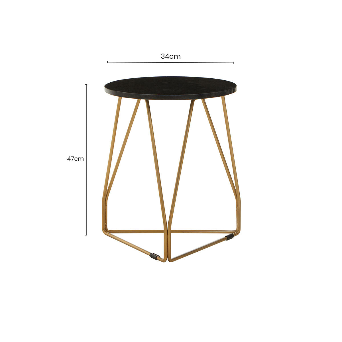 Black Marble Top Side Table with Gold Finish Geometric Sledge Base, Corra
