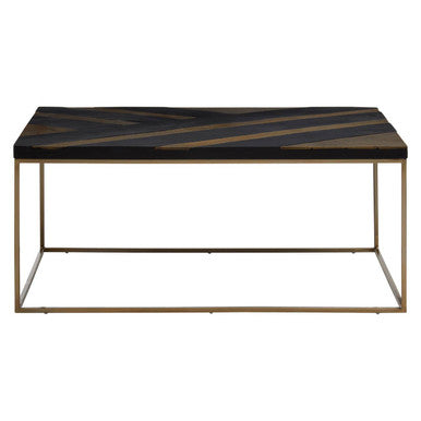 Black and Gold Striped Acacia Wood Coffee Table with Interconnected Metal Legs | Aris