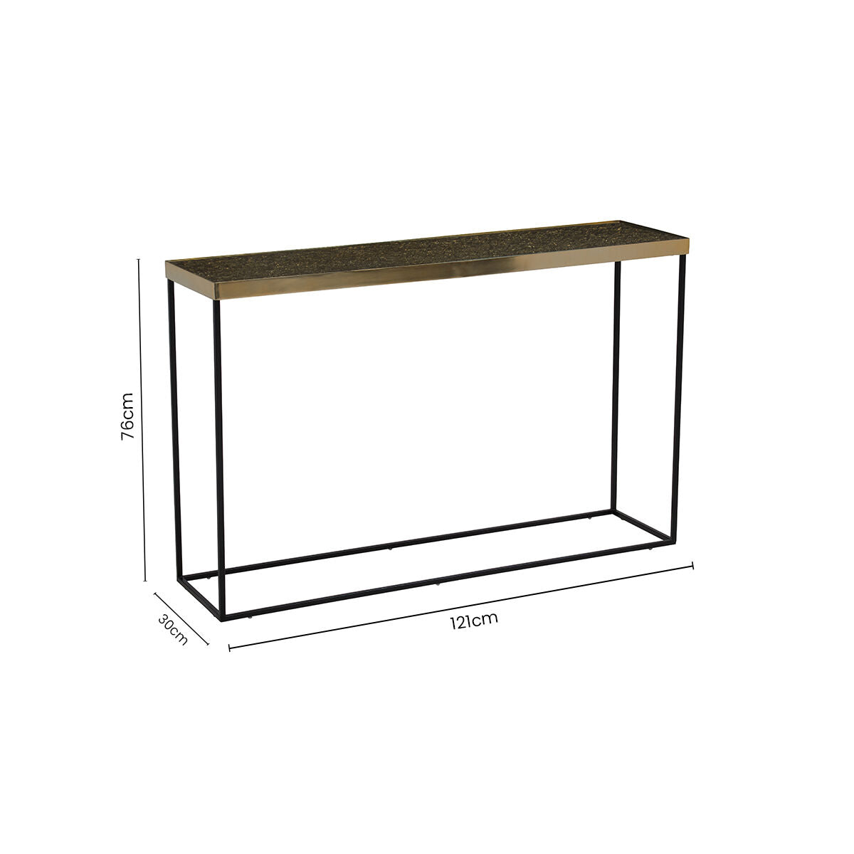 Akola Gold Metal and Glass Console Table with Black Legs