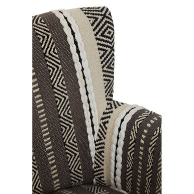 Cefena Grey and White Patterned Fabric Chair with Mango Wood Legs