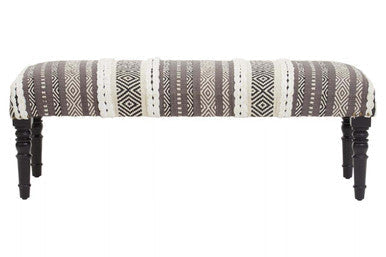 Cefena Grey and White Fabric Bench with Wood Frame