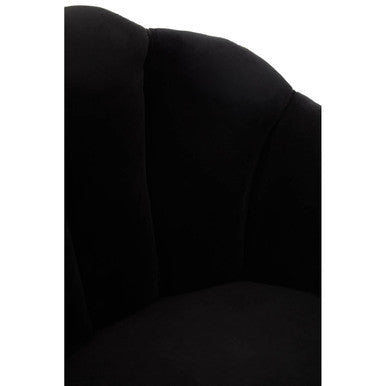 Cefena Black Velvet Chair with Scalloped Back