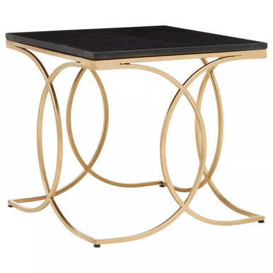Black Marble Top Side Table with Gold Finish Interlocking Stainless Steel Frame | Kia