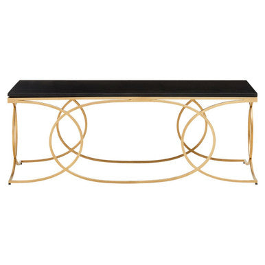 Black Marble Top Rectangular Coffee Table with Gold Finish Metal Frame | Kia
