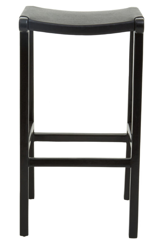 Black Leather and Teak Barstool | Kendari